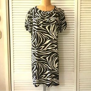 En Focus Dress Womens size 14 Brown Ivory Zebra Animal Print Short Sleeve